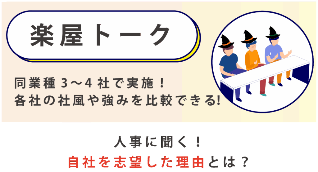 楽屋トーク 同業種3-4社で実施！各社の社風や強みを比較できる