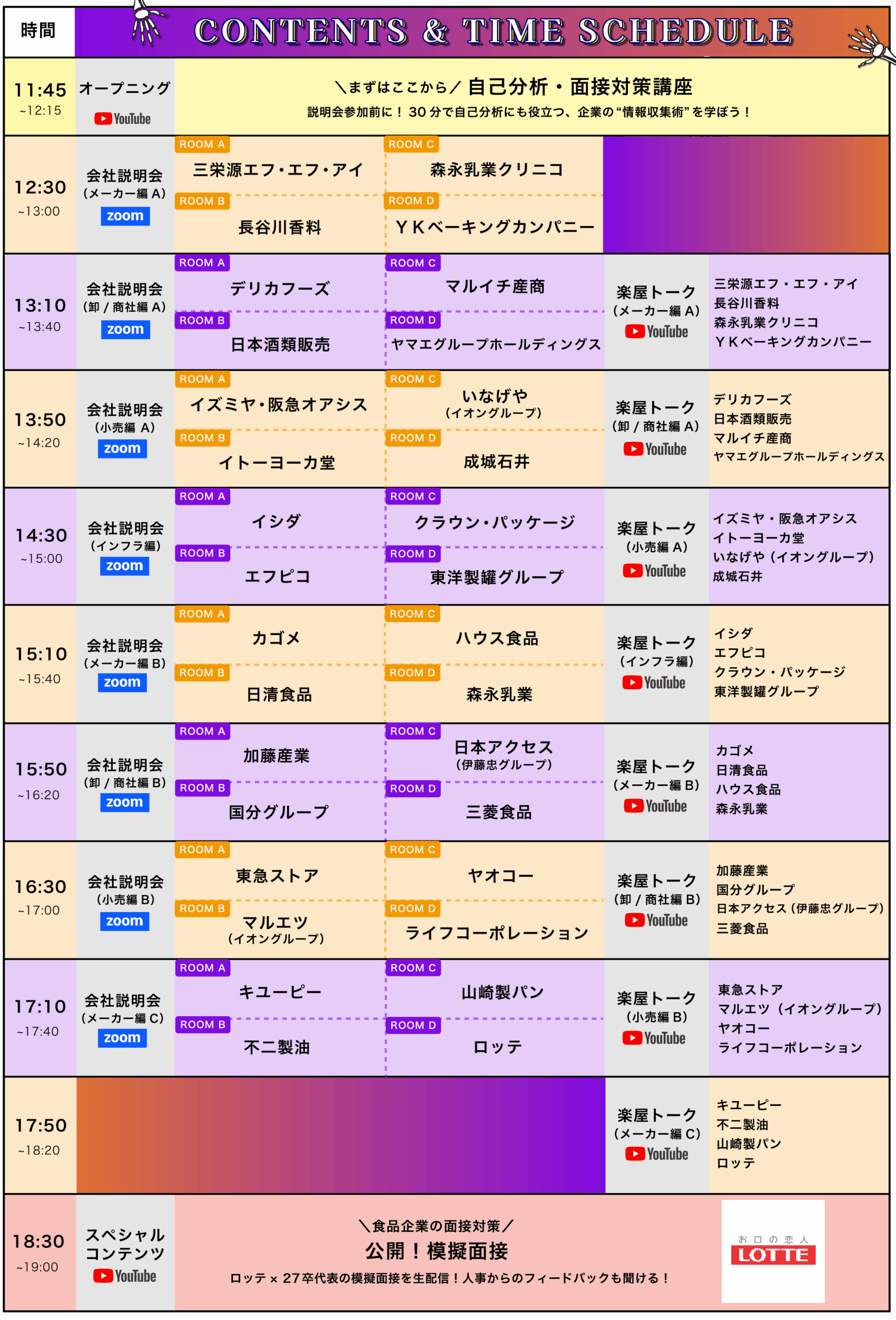 食品業界合説LIVE ハロウィン編＜タイムスケジュール＞
