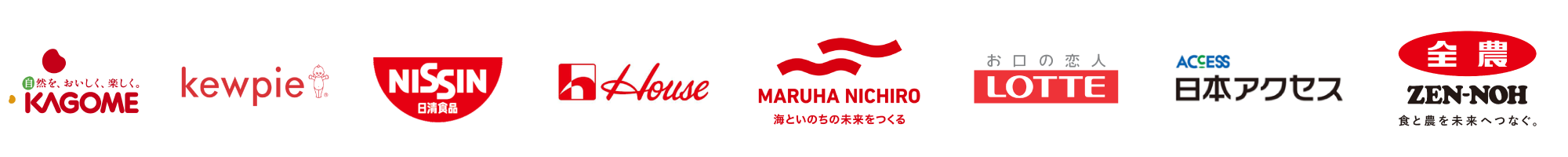 カゴメ、キユーピー、日清食品、ハウス諸k需品、マルハニチロ、ロッテ、日本アクセス、全農