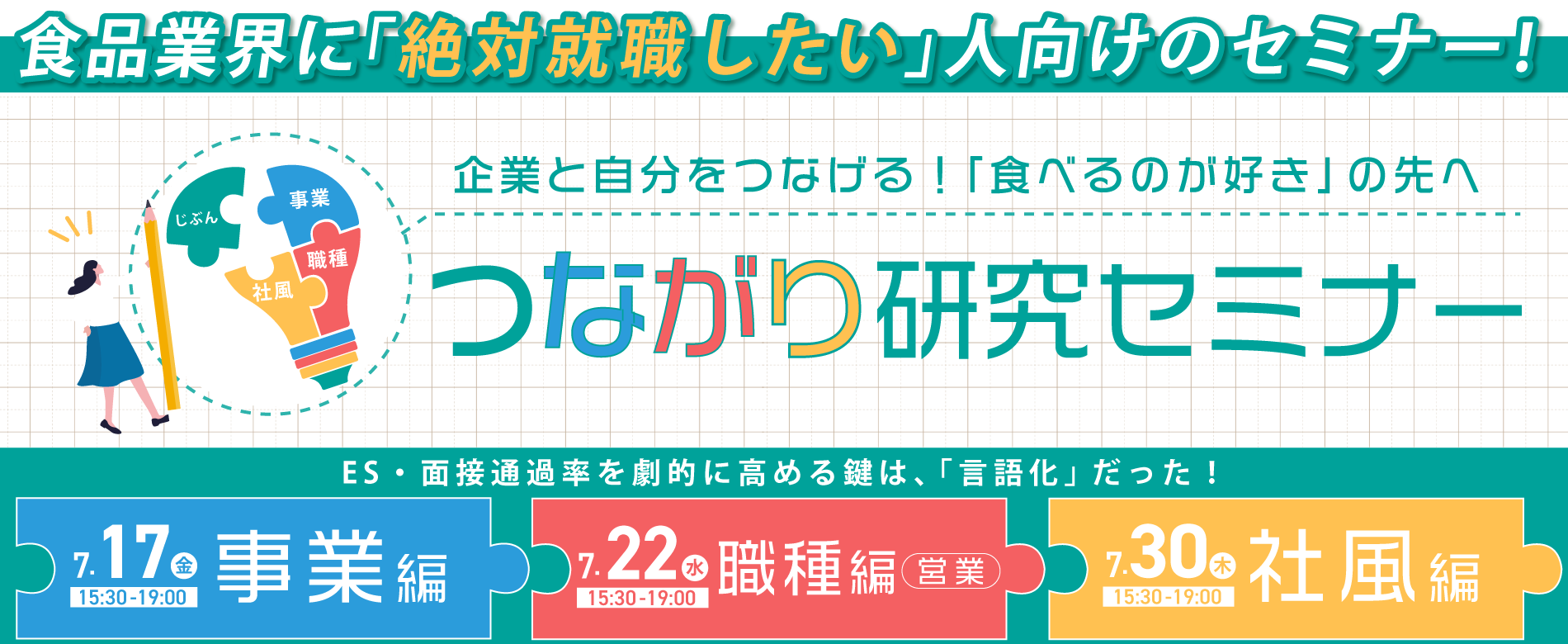 食品業界に絶対就職したい人向けのセミナー　企業と自分をつなげる！食べるのが好きの先へ つながり研究セミナー　事業編　職種編　社風編